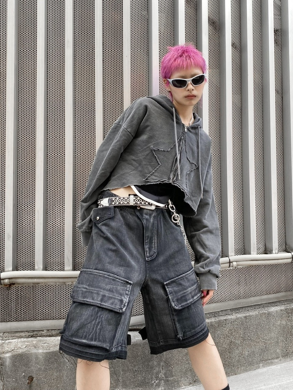 【Never mind the XU】star zip up crop hoodie (3color)