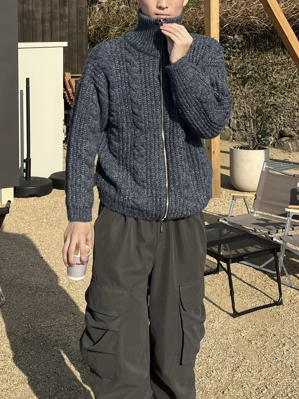 受注制【youll】zip up cable knit (5color)