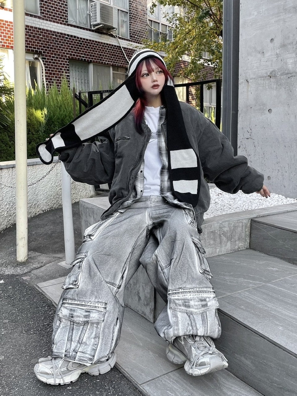 【Never mind the XU】pocket cargo denim pants 2 (2color) / 【ネバーマインドザエックスユー】ポケットカーゴワイドデニムパンツ