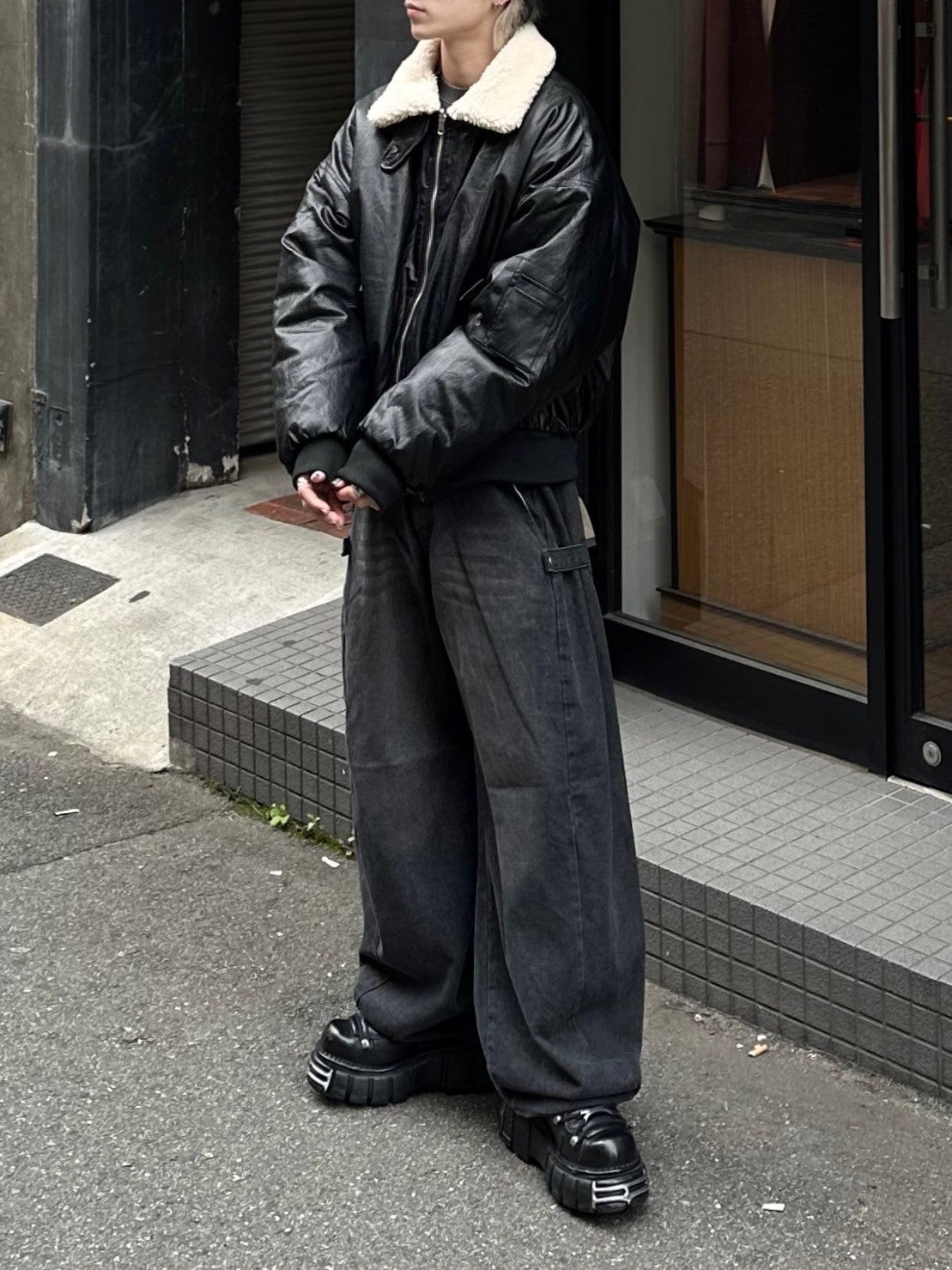 受注制【Chikashitsu +】side snap balloon denim pants (2color)