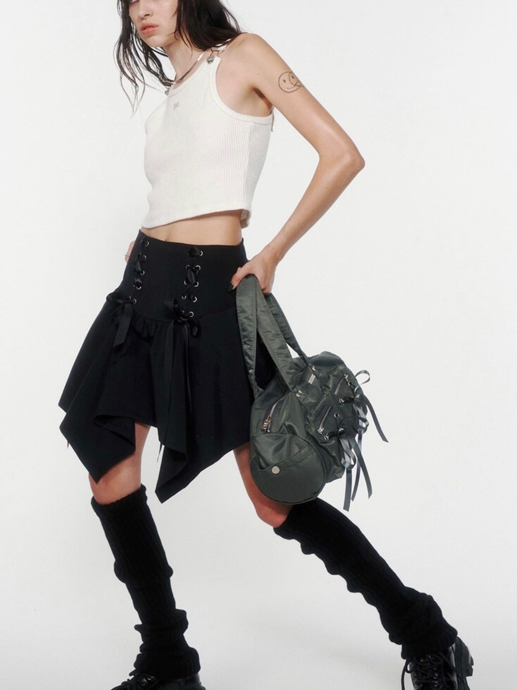 【NOT KNOWING】Double Ribbon Cargo Duffle Bag