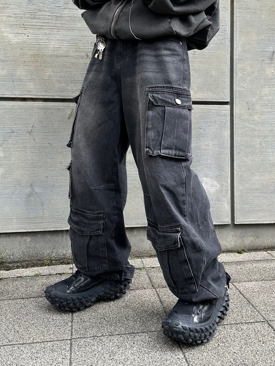 受注制【Chikashitsu +】vintage wash cargo denim pants (2color)