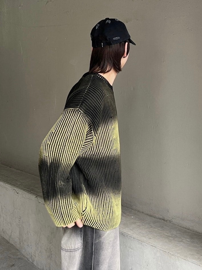 受注制【Chikashitsu +】bleach washing knit (3color) / 【チカシツプラス】ブリーチウォッシング長袖ニット