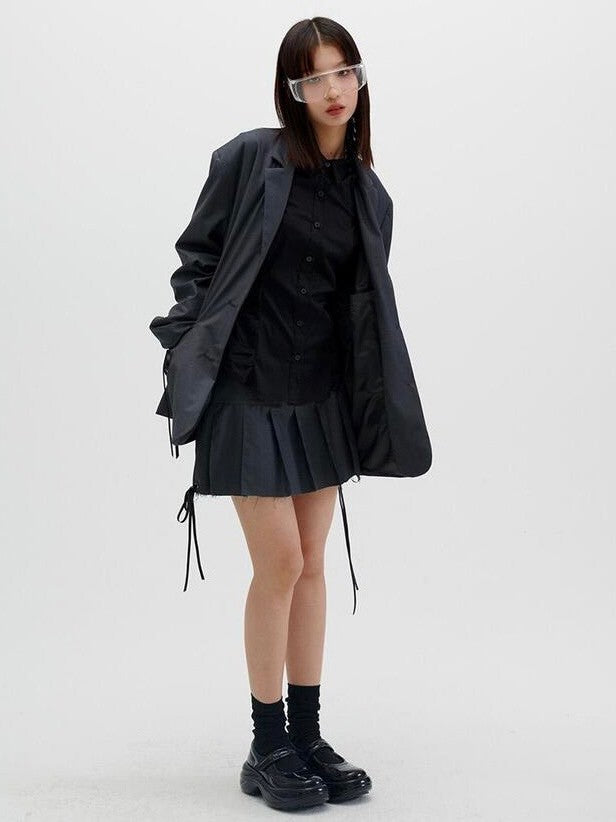 【runningHIGH】CUT OFF PLEATED MINI SKIRT