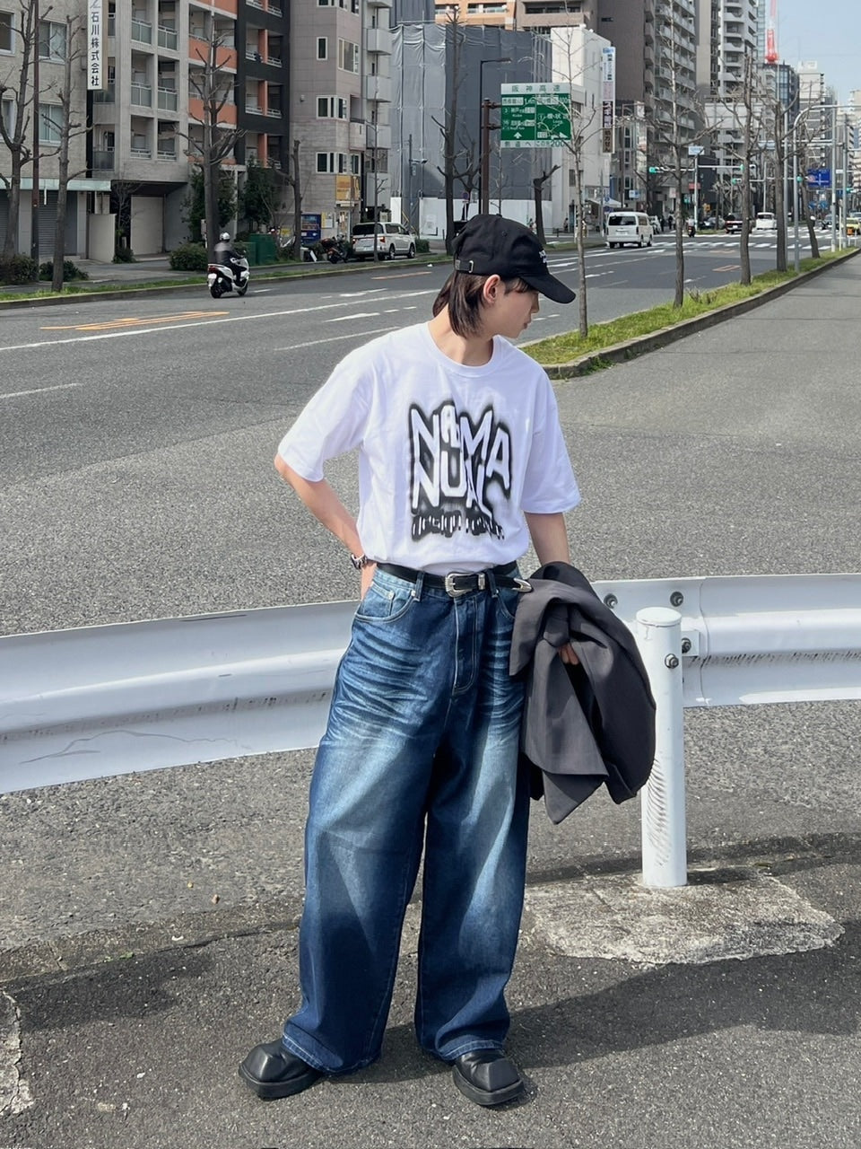 【Chikashitsu +】design washing wide denim pants (2color) / 【チカシツプラス】デザインウォッシングワイドデニムパンツ