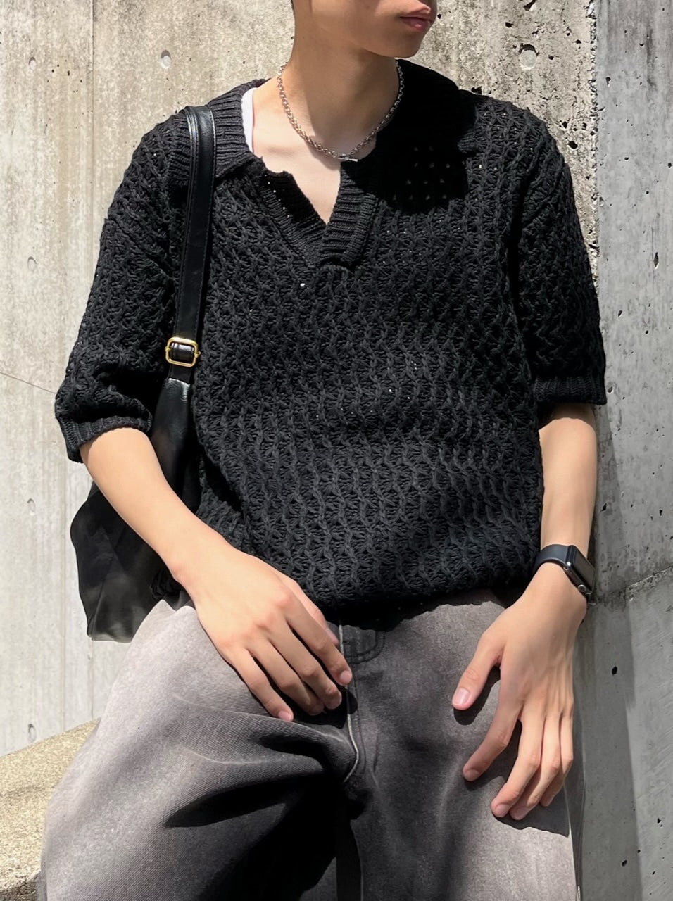 東京店WEB限定受注制【Chikashitsu +】skipper mesh knit polo (3color)