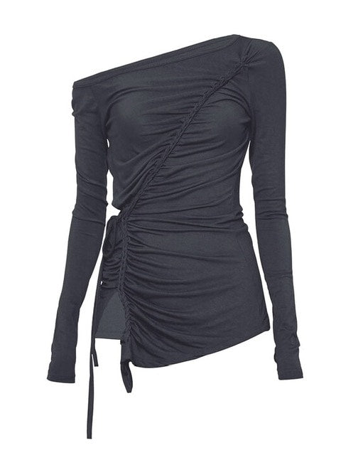 【FLAREUP】Handmade Twisted One-Shoulder Long Sleeve / 【フレアアップ】ハンドメイドツイストワンショルダー長袖Ｔシャツ