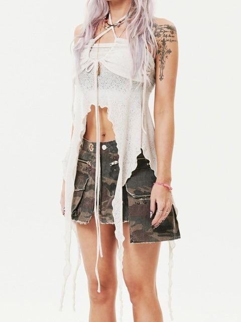 【HOLY NUMBER 7】Ribbon Ruffle Tube Top