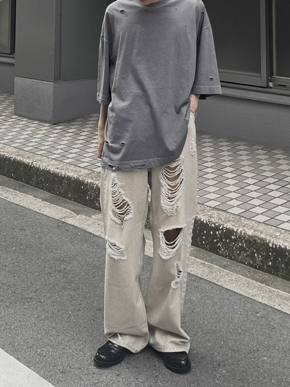 【Chikashitsu +】pigment damage overfit t-shirt (2color)