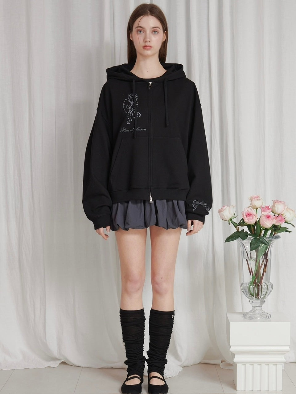 【PAIN OR PLEASURE】ROSE 2WAY HOOD ZIP UP