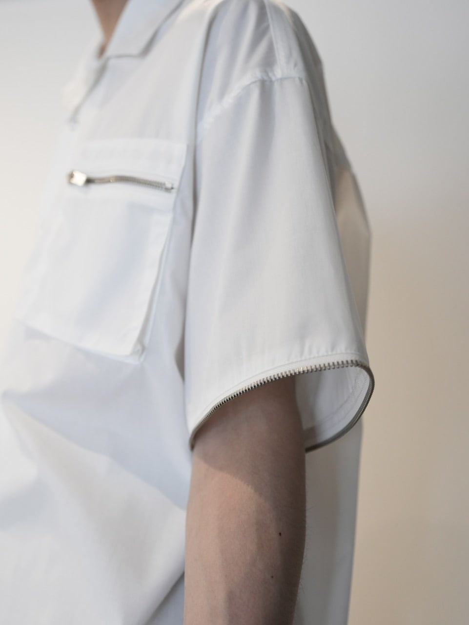 【CS】2way zip square cut shirt (white) / 【シーエス】2ウェイジップスクエアカット長袖シャツ