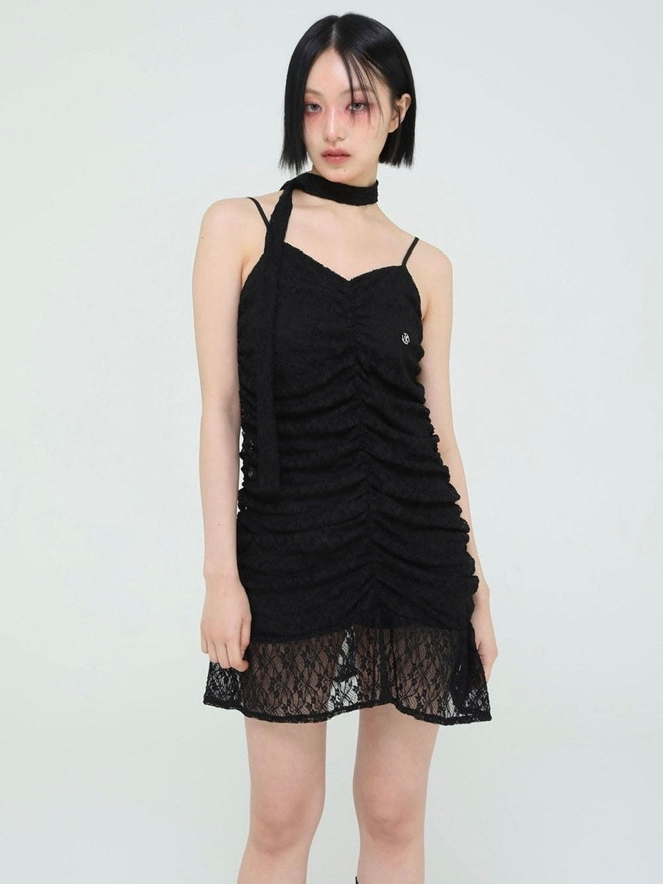 【Uglyshadow】TIE SHIRRING LACE DRESS