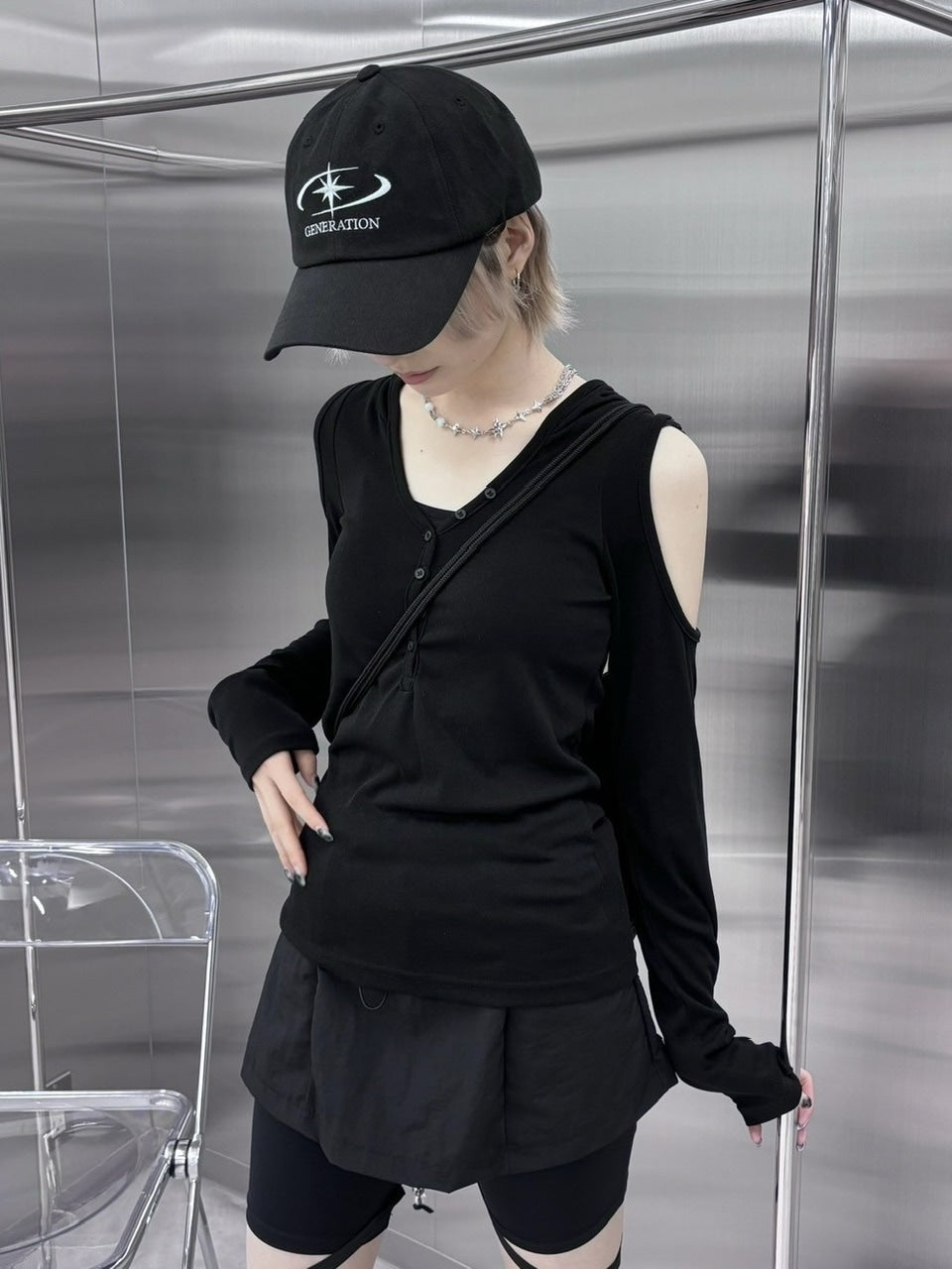 【nmtc +】shoulder slit hooded long sleeve tee (3color)