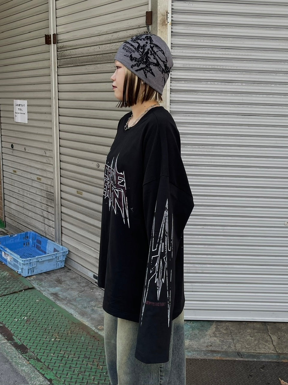 受注制【Chikashitsu +】oversized print long sleeve (2color) / 【チカシツプラス】オーバーサイズプリント長袖Tシャツ