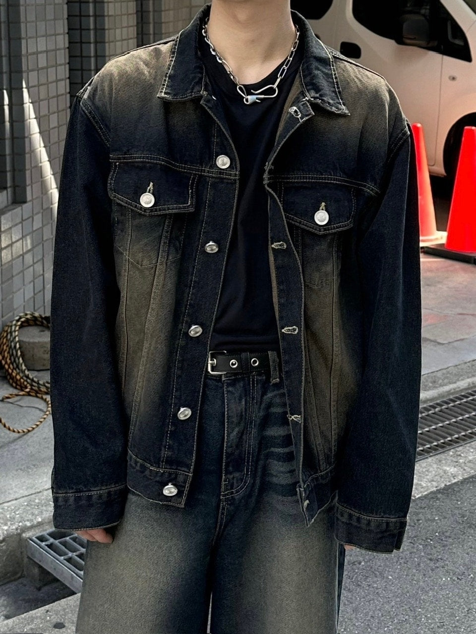 受注制【Chikashitsu +】vintage wash denim jacket 2 (2color)