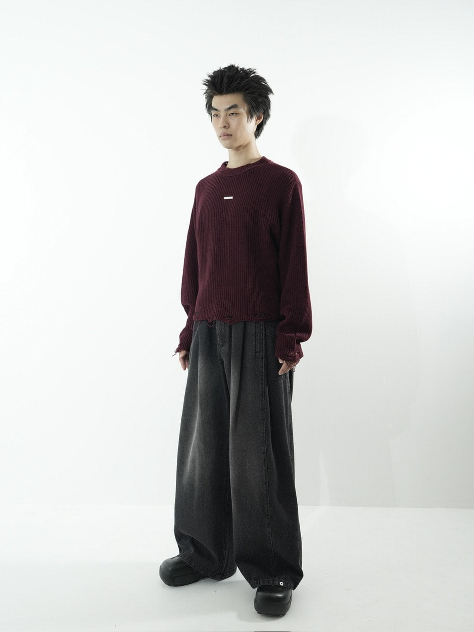 【CS】side tuck drape denim pants (black)