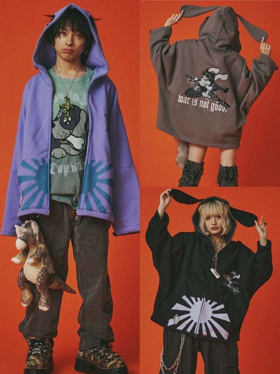 【GALFY】反戦パーカー / 【ガルフィー】ロゴ長袖耳付きパーカー