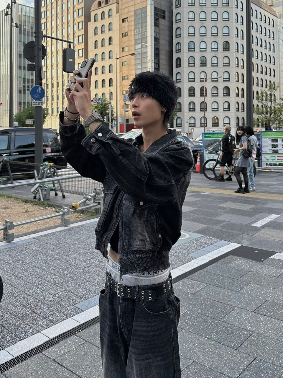 大阪店WEB限定受注制【Chikashitsu +】vintage wash cropped denim jacket (black)