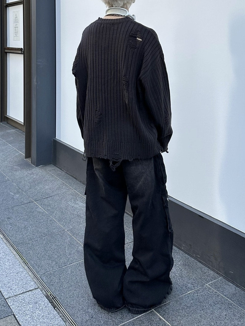 大阪店WEB限定【Chikashitsu +】overfit damage knit (3color)