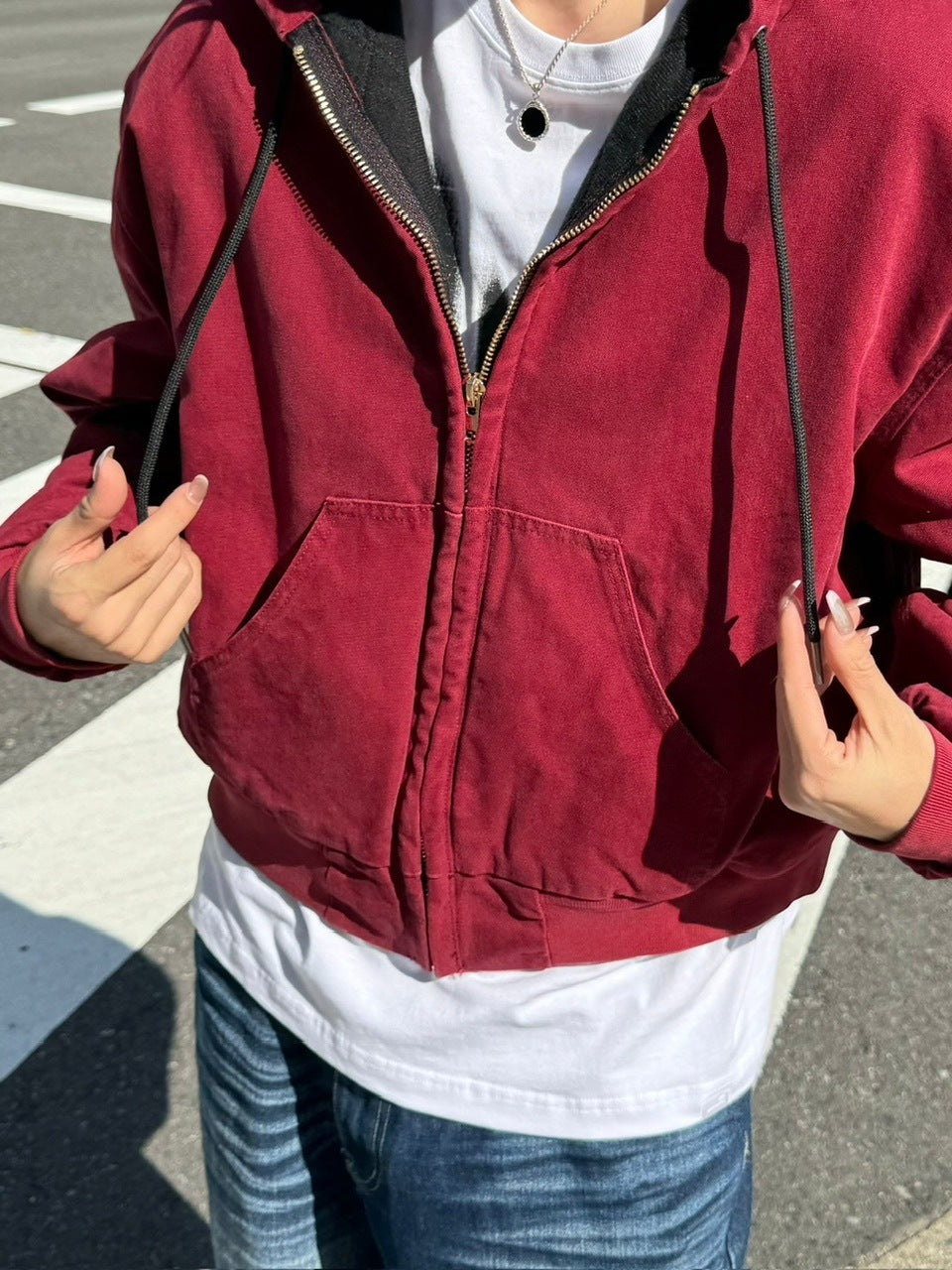 受注制【Chikashitsu +】cropped hooded work blouson (2color) / 【チカシツプラス】クロップドフードジップアップパーカーワーク長袖ブルゾン