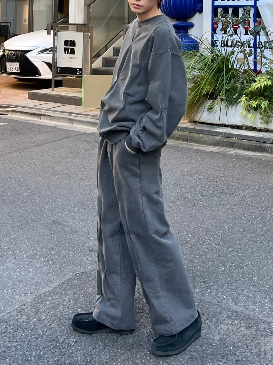 受注制【Chikashitsu +】stitch design sweat pants (3color)