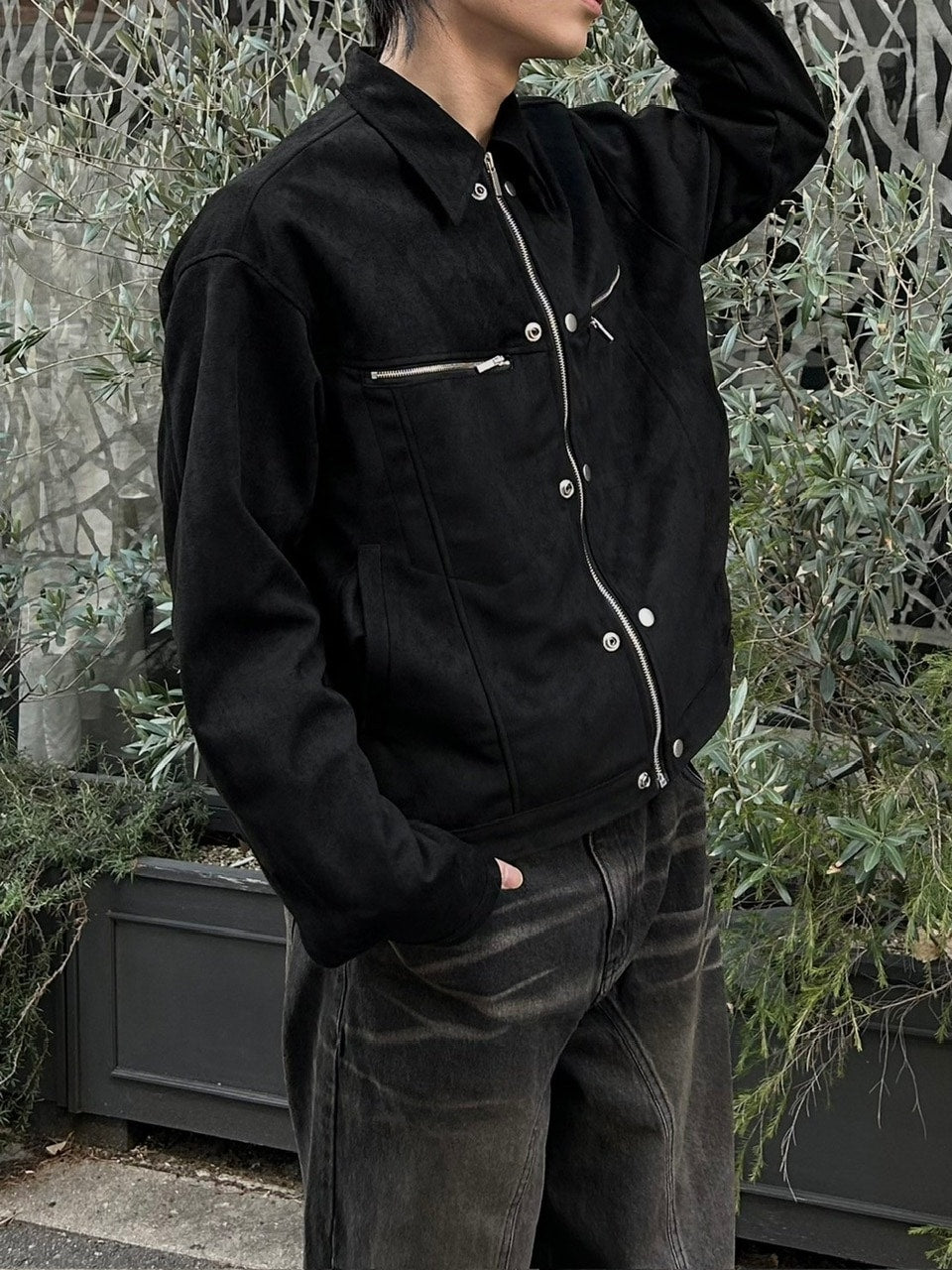 受注制【Chikashitsu +】fake suede zipper blouson (3color) /【チカシツプラス】フェイクスエードスナップボタン＆ジッパーブルゾン