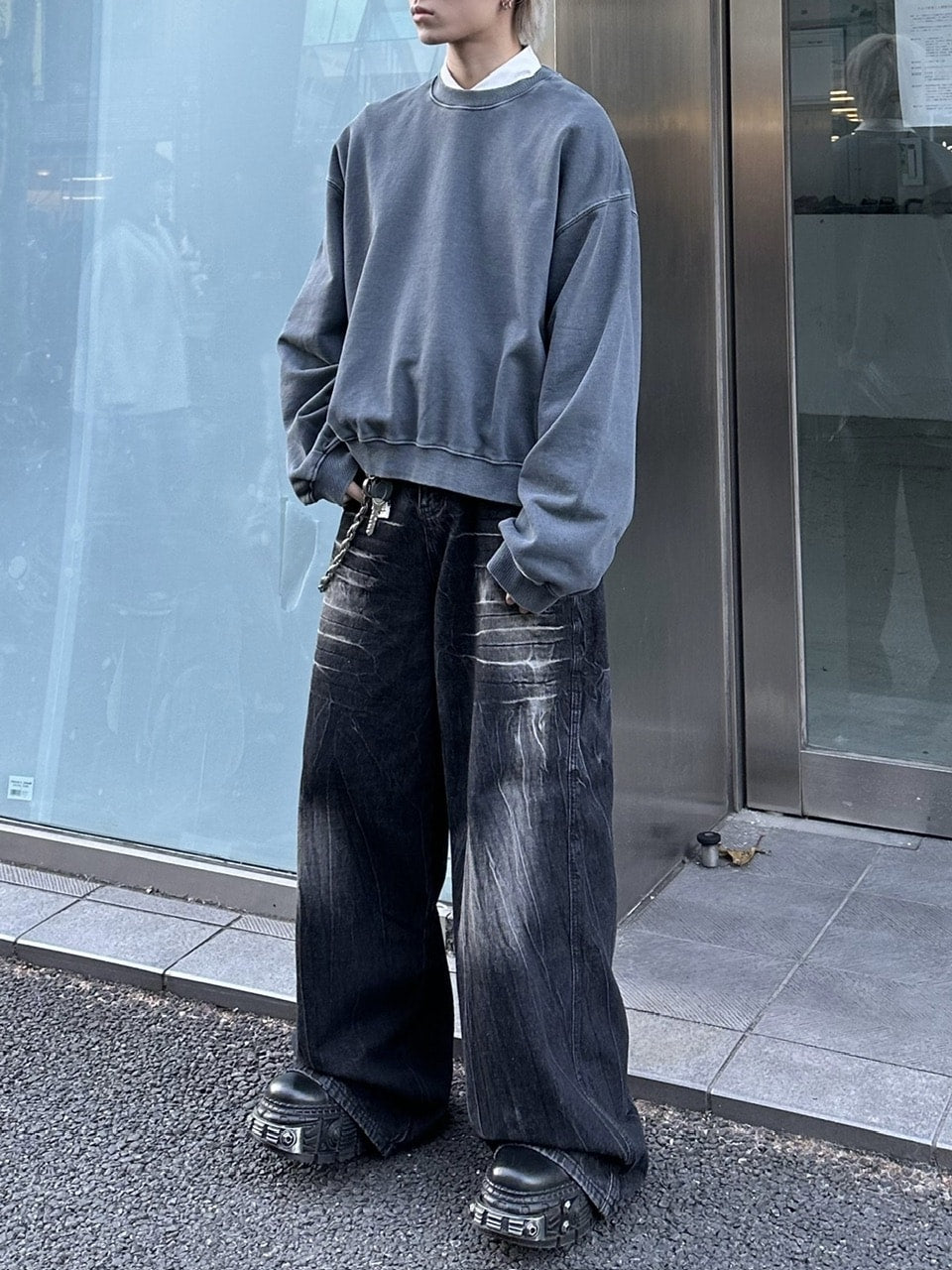 受注制【Chikashitsu +】cropped washing sweat (4color) / 【チカシツプラス】ウォッシングクロップ長袖スウェットシャツ