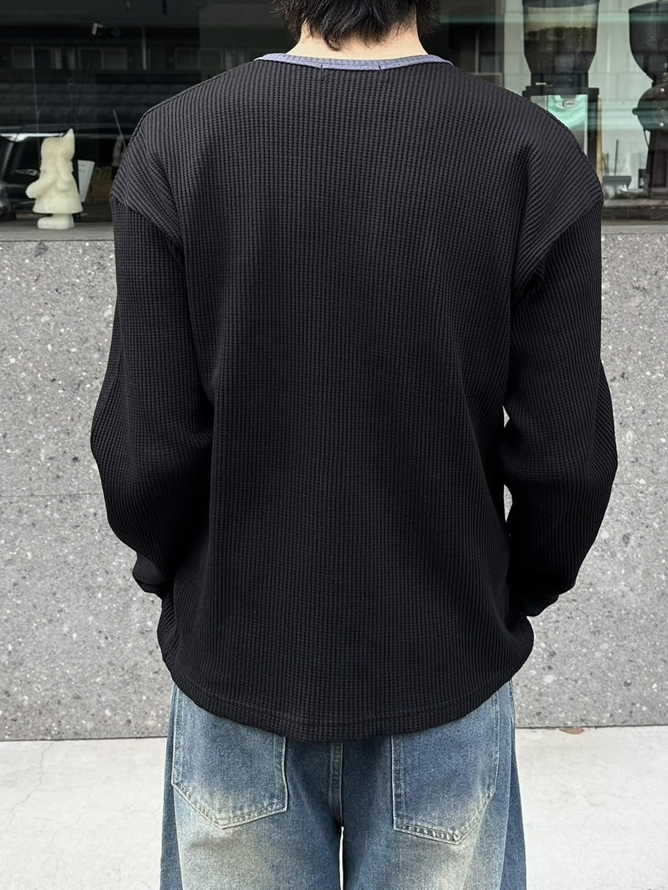 受注制【youll】henry neck waffle long tee (2color)