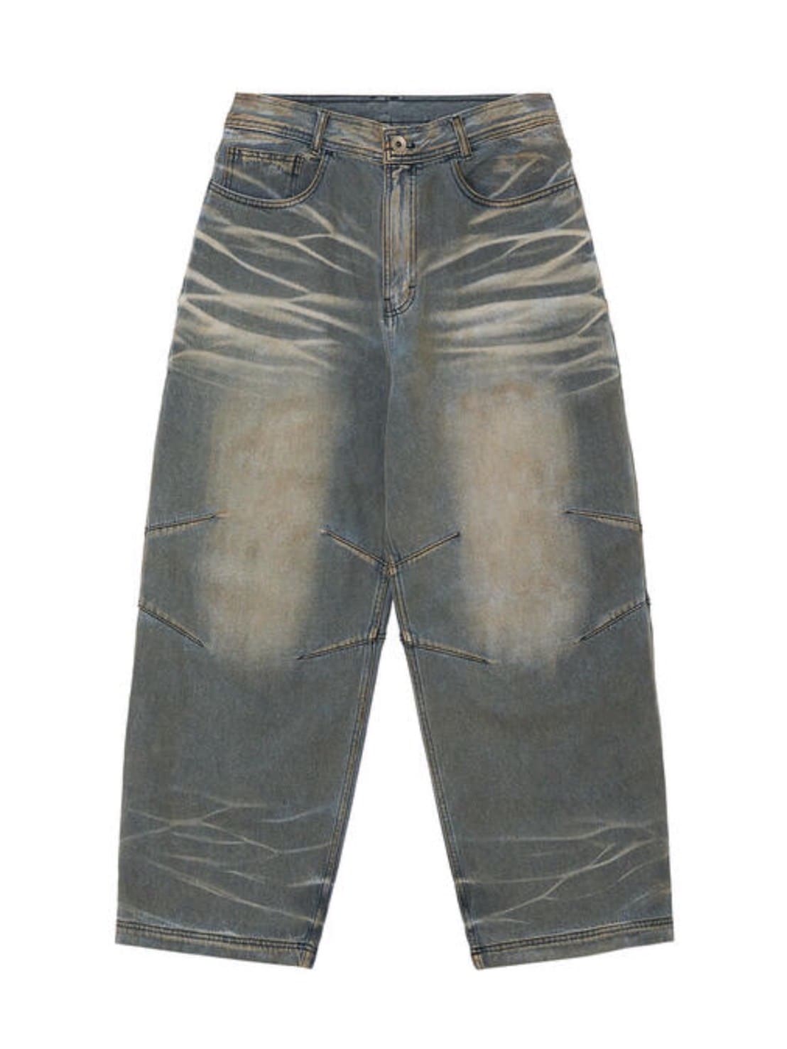 【BLR BLUER】EMBOSSED WAVE WASHING WIDE DENIM PANTS