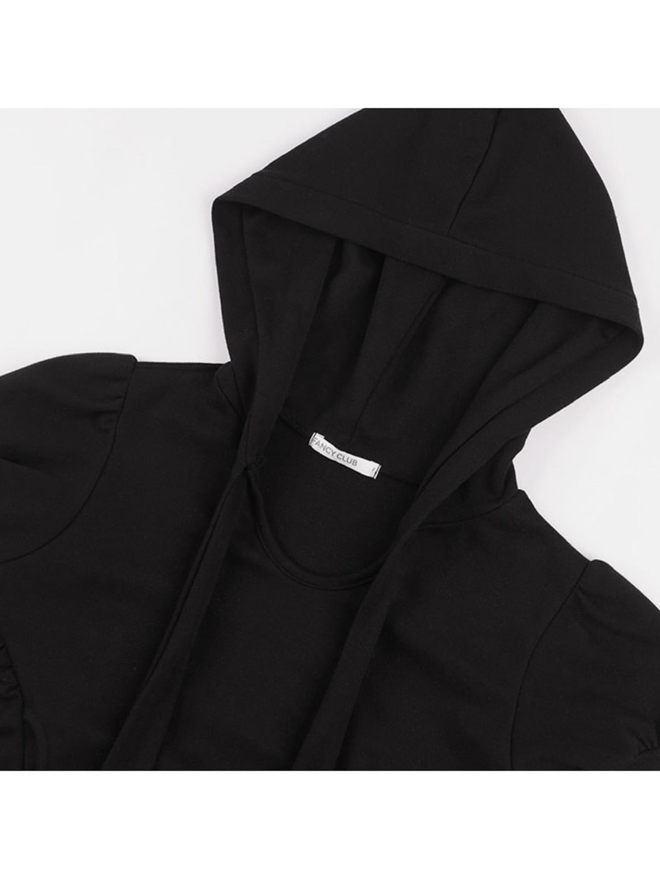 【FANCY CLUB】PUFF ROUND SCARF HOODIE / 【ファンシークラブ】パフスリーブラウンドネックスカーフショートパーカー