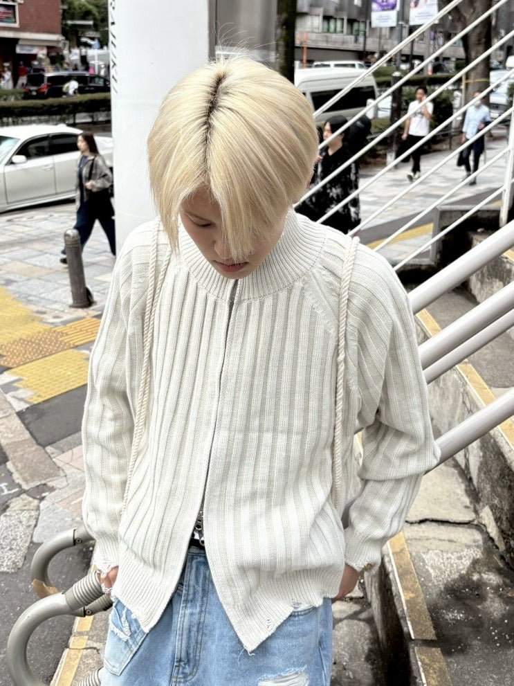 受注制【nmtc +】damage zip up knit (3color)