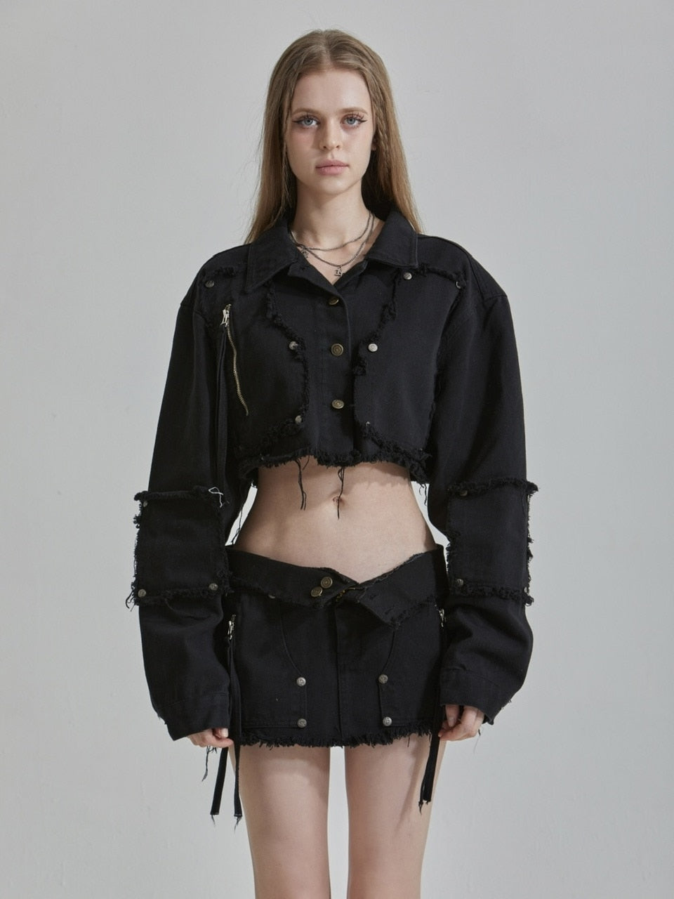 【GATELESS】FRINGE CROPPED DENIM JACKET