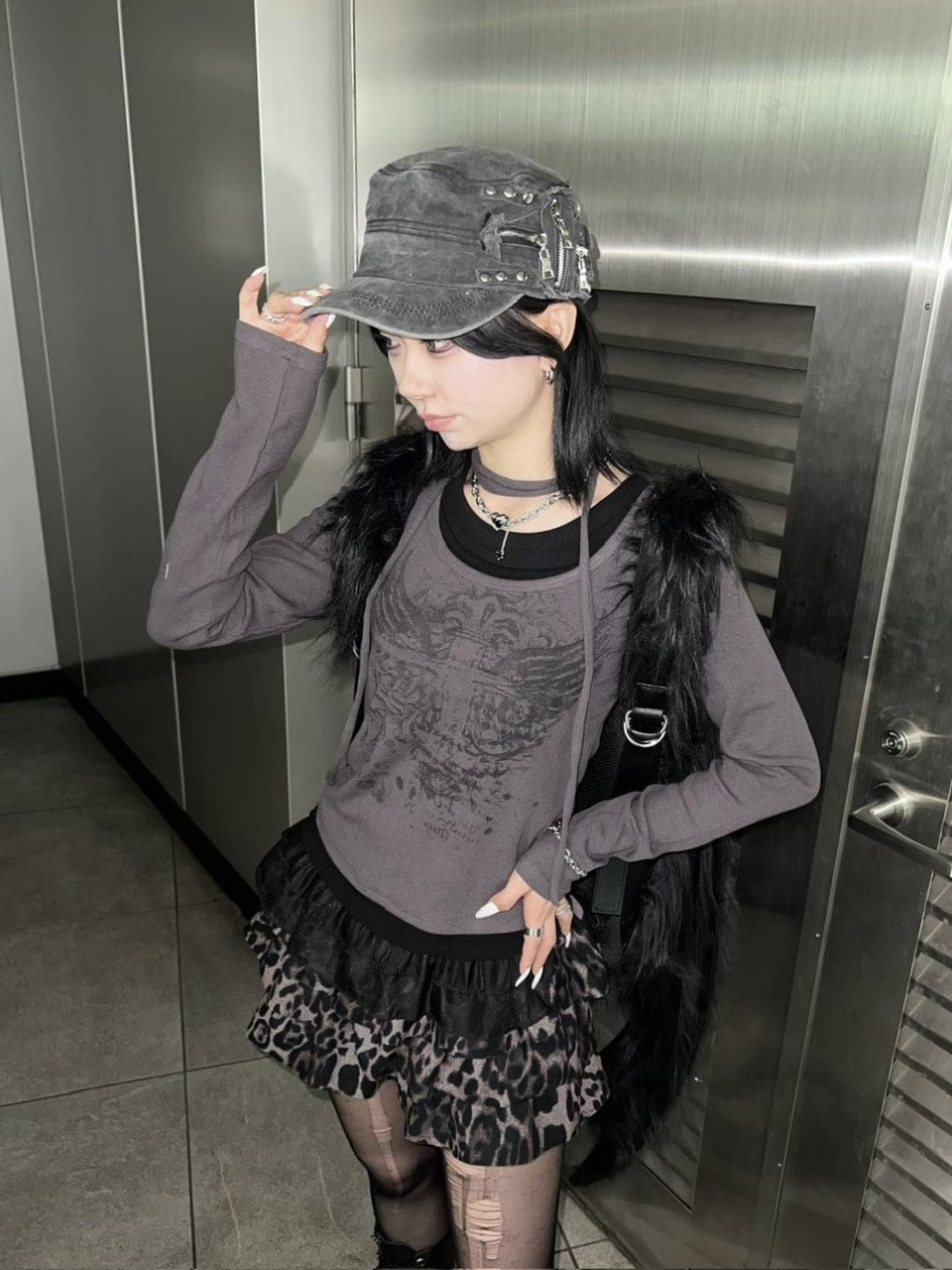 【Never mind the XU】tie set cross wing long sleeve tee (3color) / 【ネバーマインドザエックスユー】ネクタイセットクロスウィングプリント長袖Tシャツ