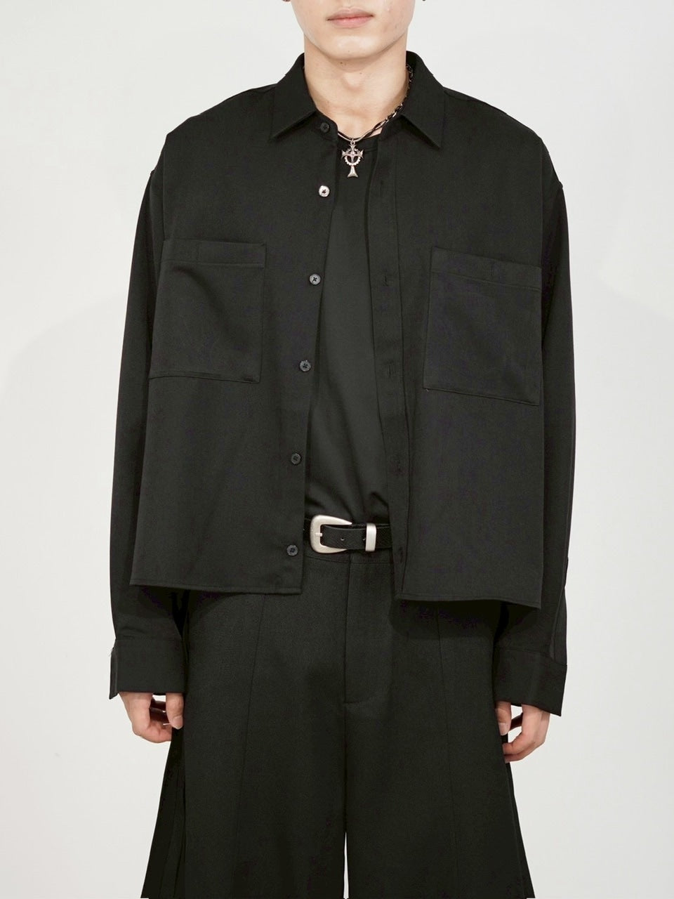受注制【Chikashitsu +】cropped long sleeve shirt (3color)