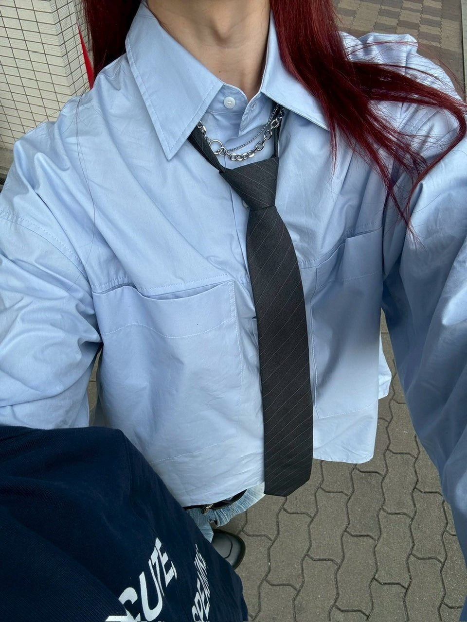 【Chikashitsu +】cotton cropped shirt (2color) / 【チカシツプラス】コットンクロップド長袖シャツ