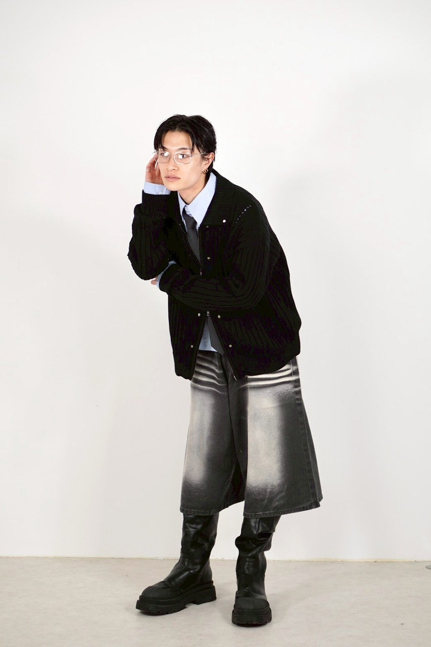 【Chikashitsu +】rivet zip up knit (2color)