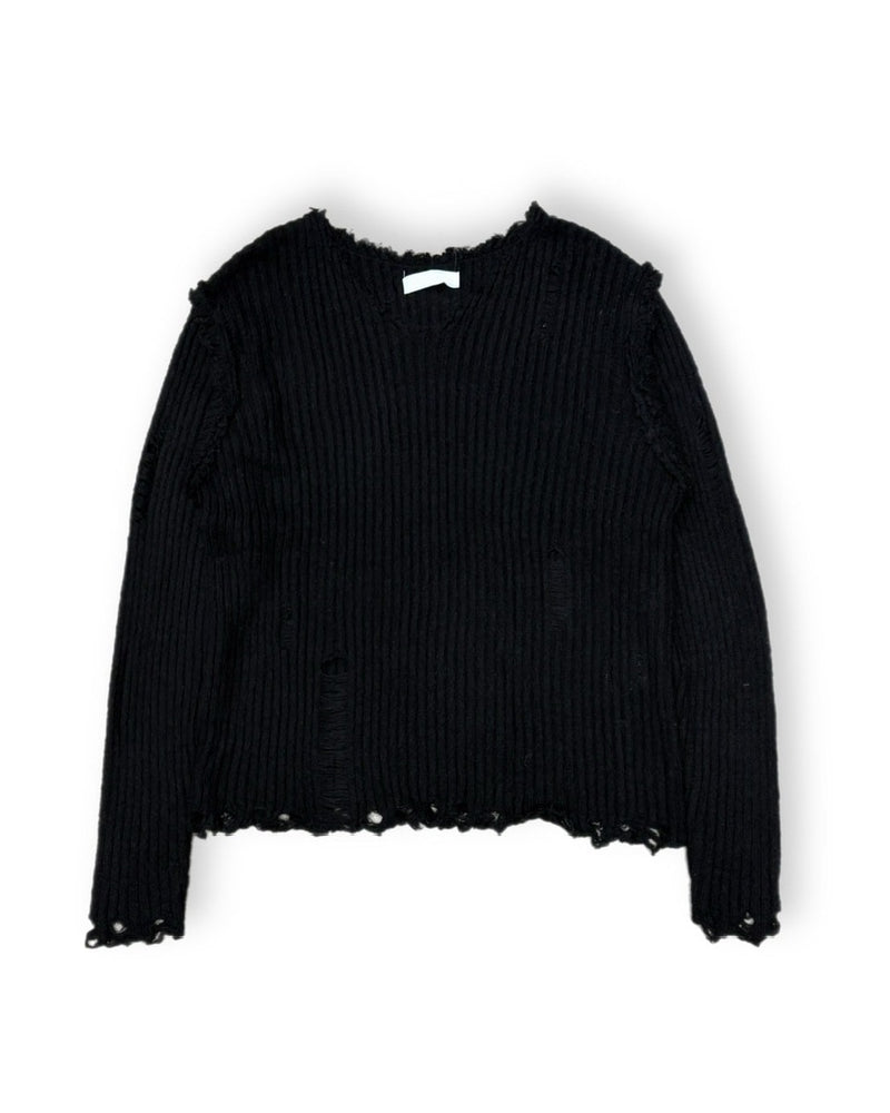 【Chikashitsu +】damage reverse v neck knit (3color) / 【チカシツプラス】リバースVネックダメージニット