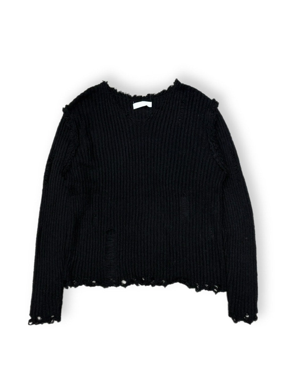 【Chikashitsu +】damage reverse v neck knit (3color) / 【チカシツプラス】リバースVネックダメージニット