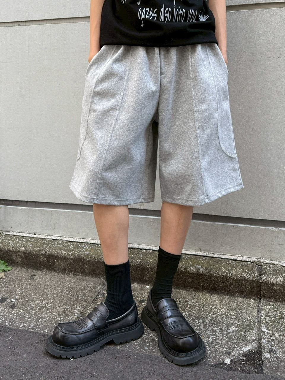 【Chikashitsu +】stitch bermuda sweat pants (2color) / 【チカシツプラス】スティッチバミューダハーフスウェットパンツ