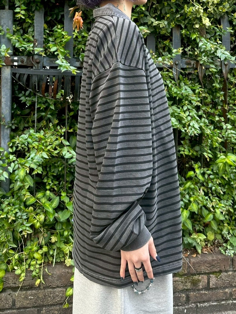 受注制【youll】pigment border polo long tee (2color)