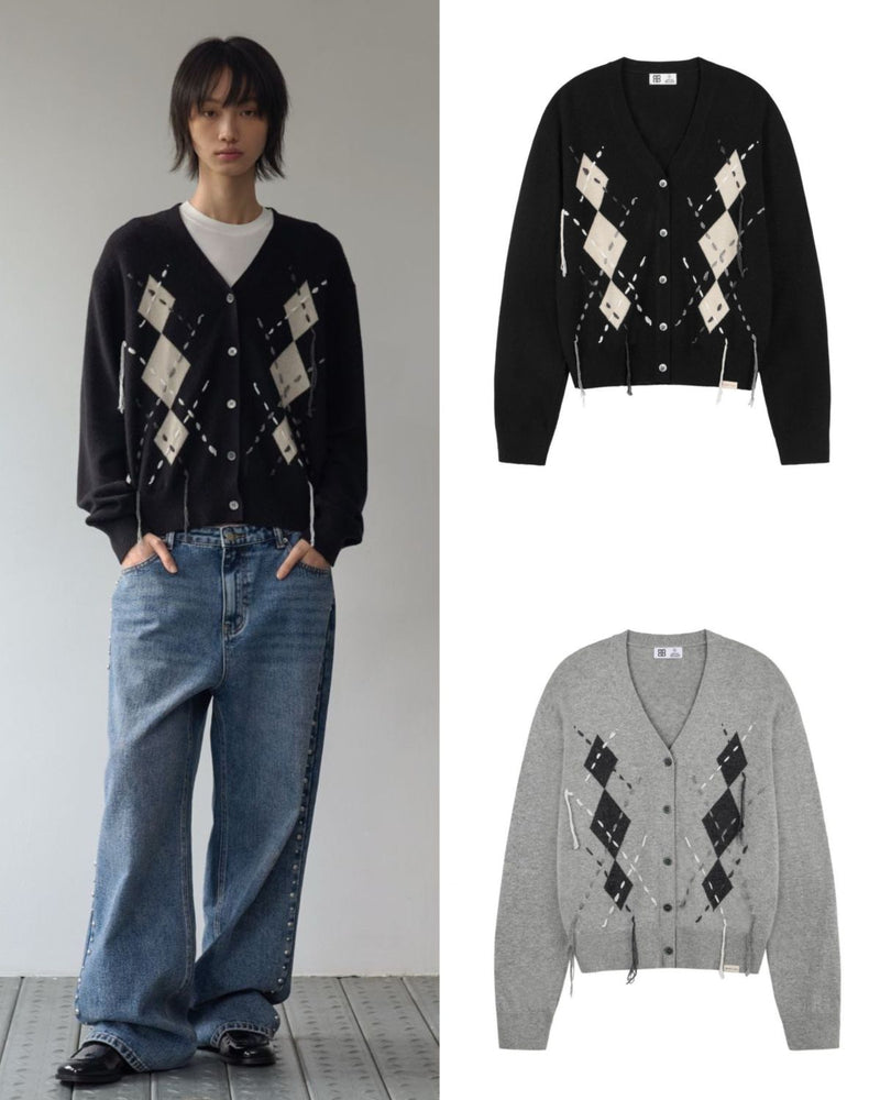 【ROCK CAKE】Argyle Stitch Knit Cardigan