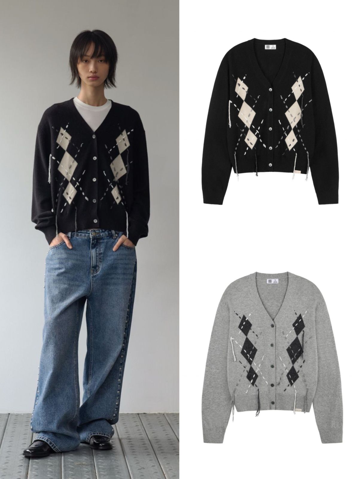 【ROCK CAKE】Argyle Stitch Knit Cardigan