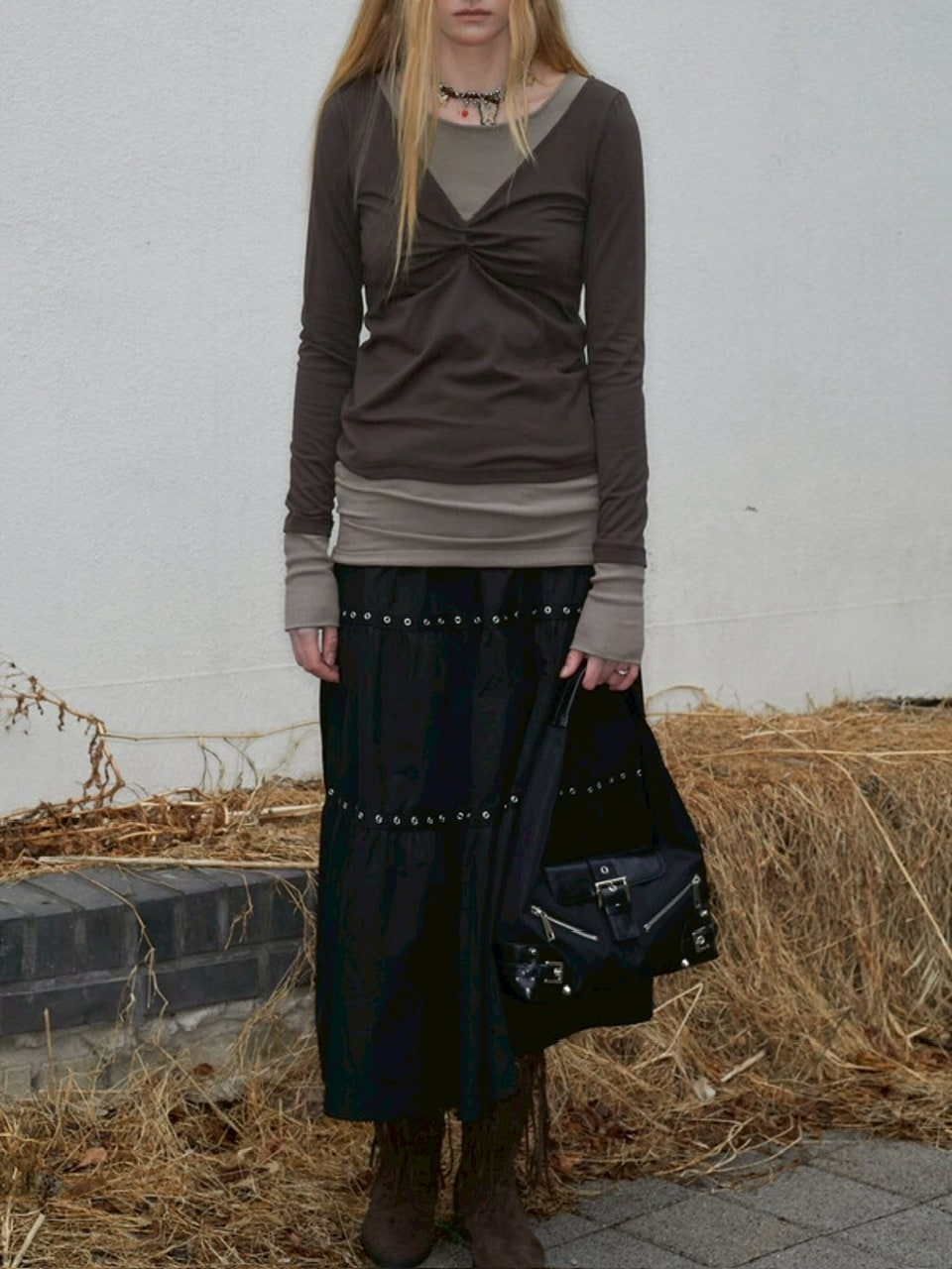 【NOT KNOWING】Back Strap Layered Top / 【ノットノーイング】バックストラップレイヤード長袖Tシャツ