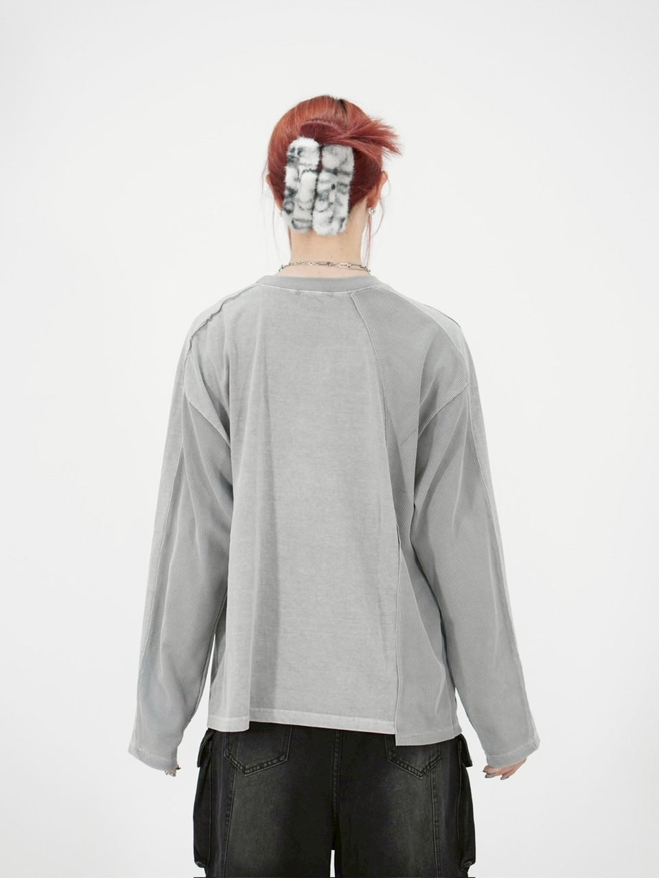 受注制【Chikashitsu +】switching waffle long sleeve (3color)