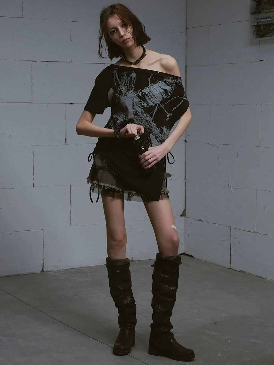 【Cest Nous】Off-shoulder ruched T-shirt / 【セヌー】オフショルダー半袖Tシャツ