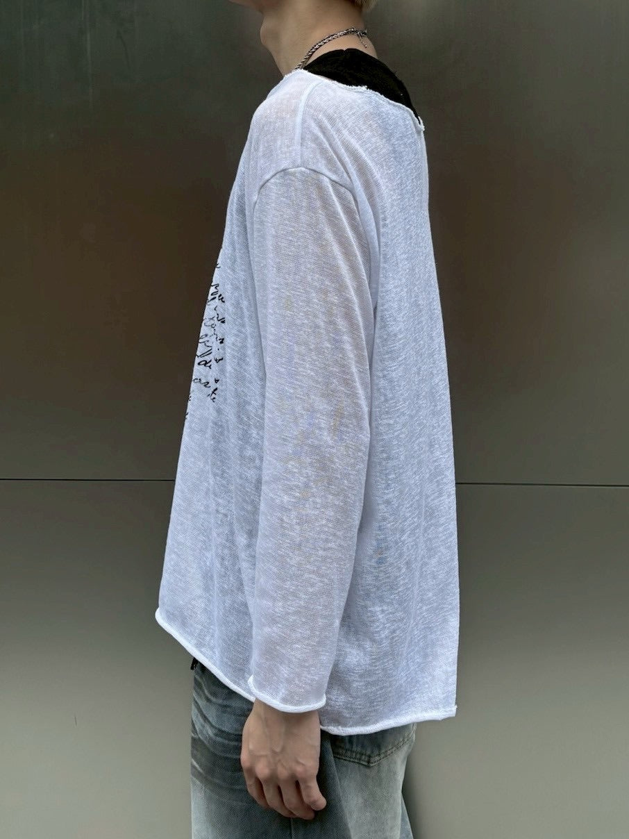 受注制【nmtc +】see through lettering long sleeve (3color) / 【エヌエムティーシープラス】シースルーレタリングプリント長袖Tシャツ