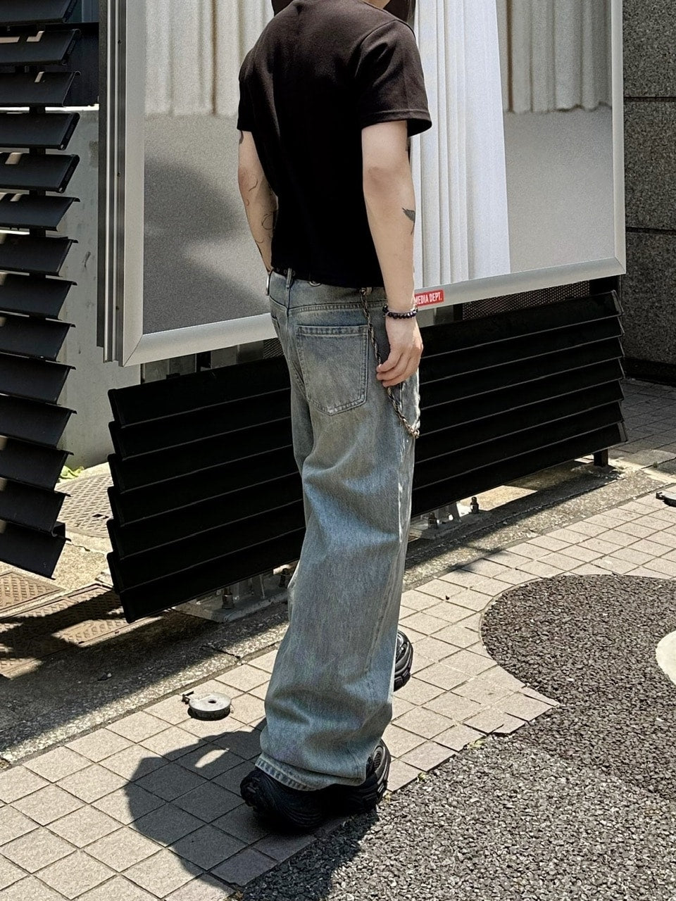 【Chikashitsu +】dirty wash semi wide denim (2color) / 【チカシツプラス】ダーティーウォッシングセミワイドデニムパンツ