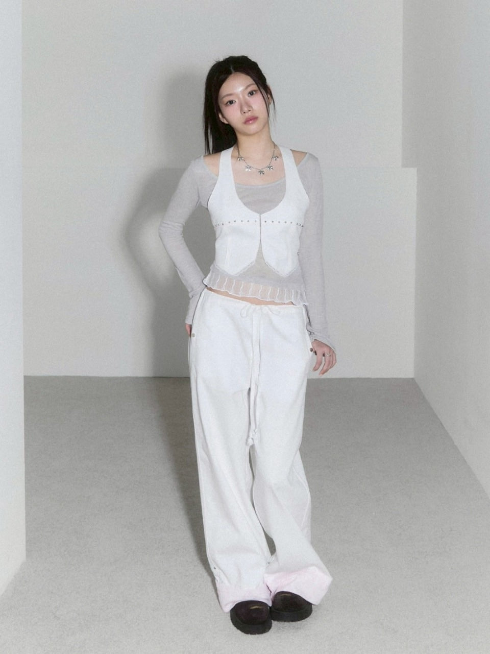 【CHERRYQUIRI】sheer layered unbal sleeve / 【チェリーキュリー】シアーレイヤードアンバランス長袖トップス