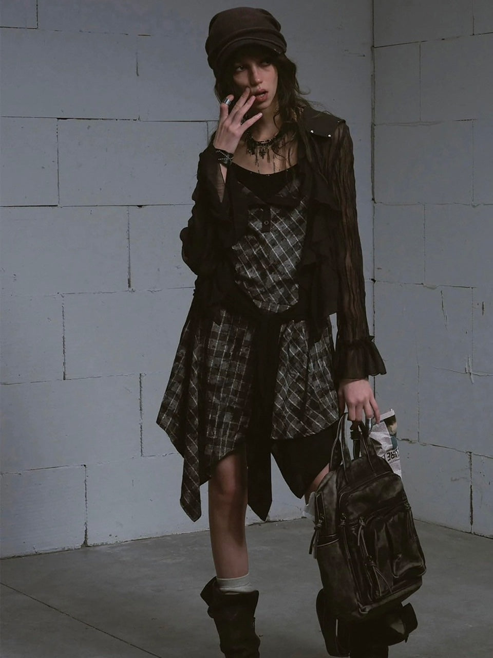 【Cest Nous】Plaid tie-strap camisole dress / 【セヌー】プリーツグレンチェックストラップキャミワンピース