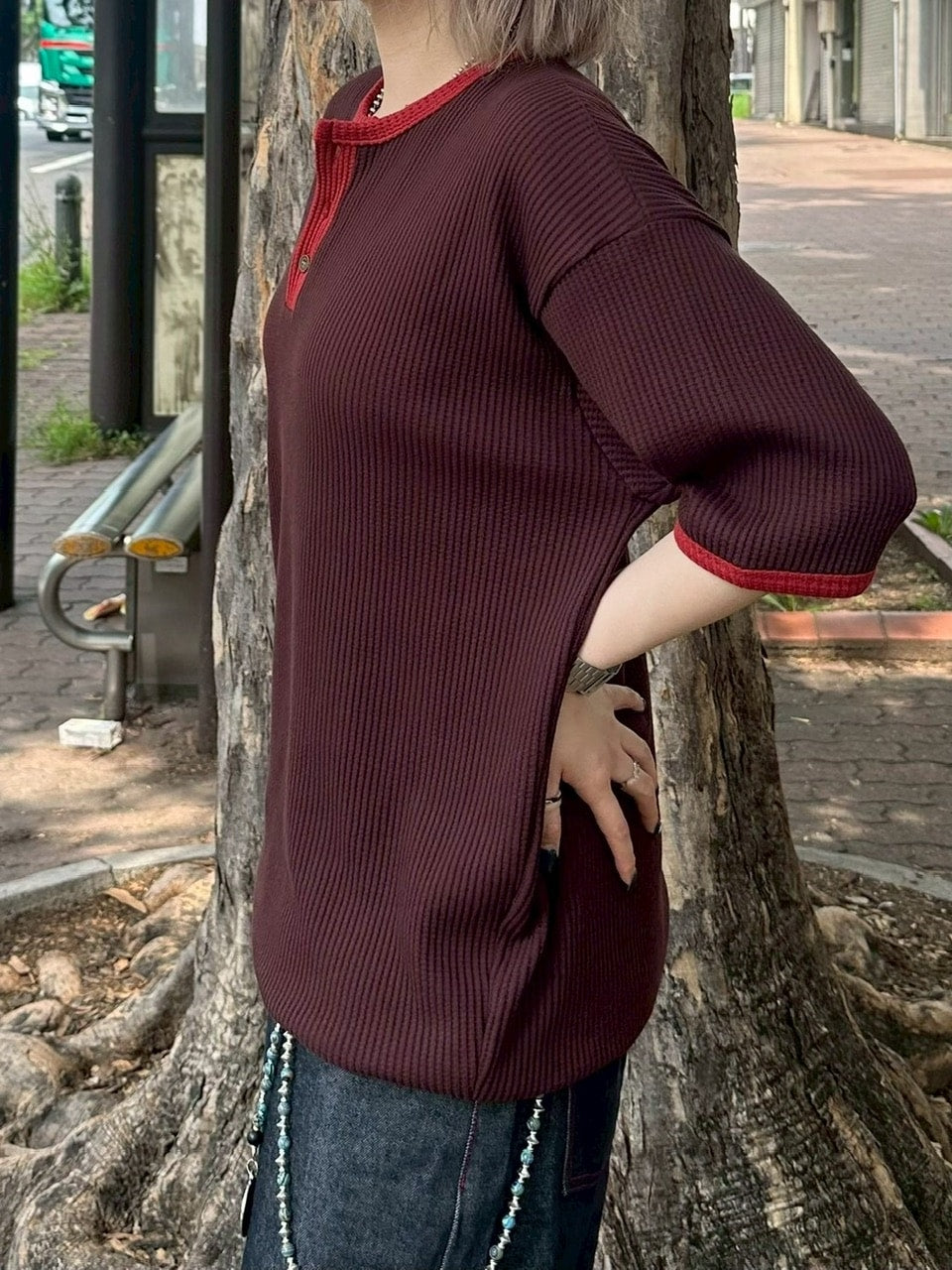 受注制【youll】henry neck waffle tee (3color)